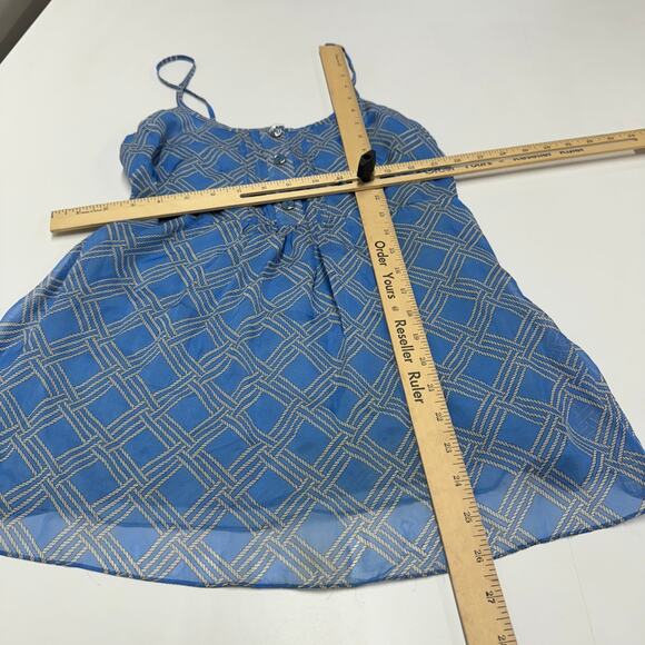Milly Bergdorf Goodman Tank Top Womens 0 Blue Diamond Print Silk Vintage - Picture 6 of 8